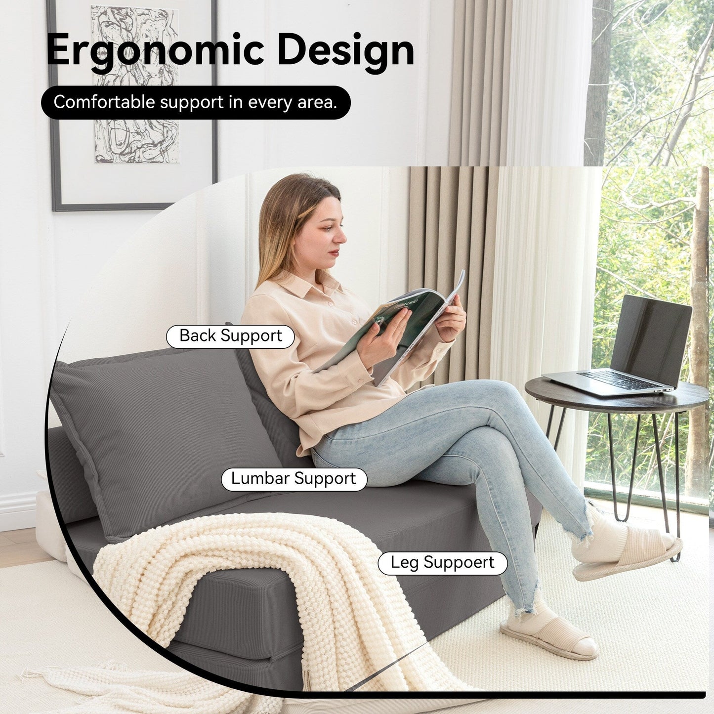 Divano letto convertibile doppio - Divano letto pieghevole multifunzionale con cuscino e schienale regolabile, ideale per dormitori/camere degli ospiti