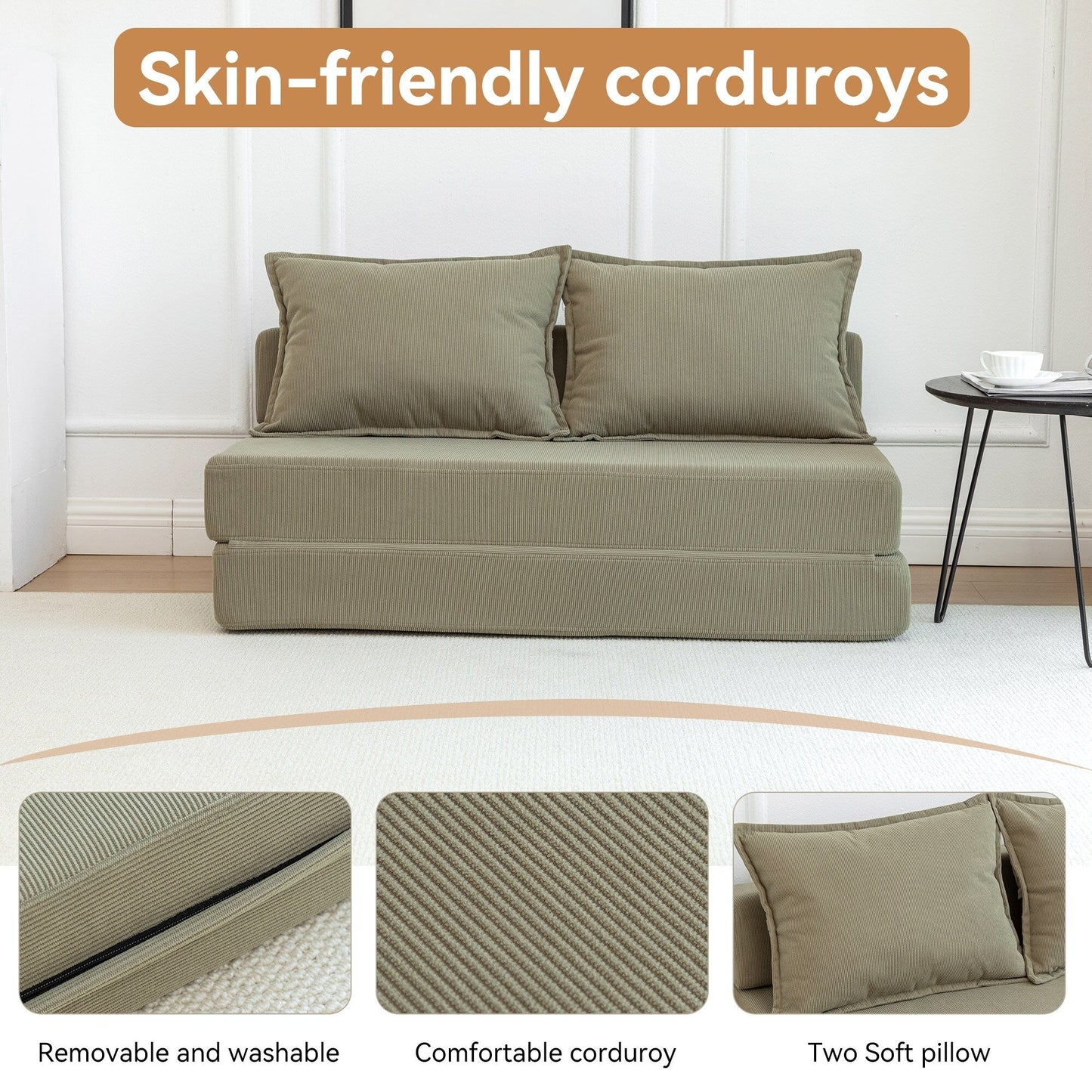 Divano letto convertibile doppio - Divano letto pieghevole multifunzionale con cuscino e schienale regolabile, ideale per dormitori/camere degli ospiti