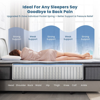 Materasso matrimoniale, materasso in memory foam da 10 pollici, misura matrimoniale, materassi misura matrimoniale in schiuma e molle insacchettate individuali