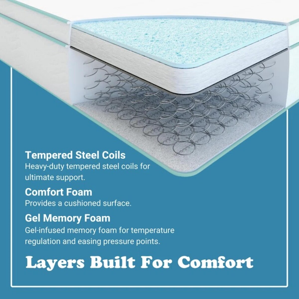Materasso ibrido a molle insacchettate in memory foam Cool Gel di medie dimensioni, misura Twin, 8, molle in acciaio temperato per impieghi gravosi, traspirabilità