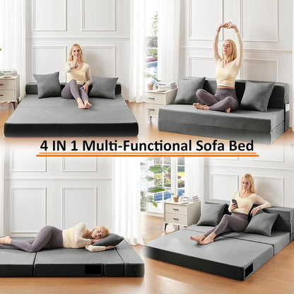 Divano letto pieghevole 4 in 1 Twin Size - Poltrona letto trasformabile con memory foam e fodera lavabile per piccoli spazi