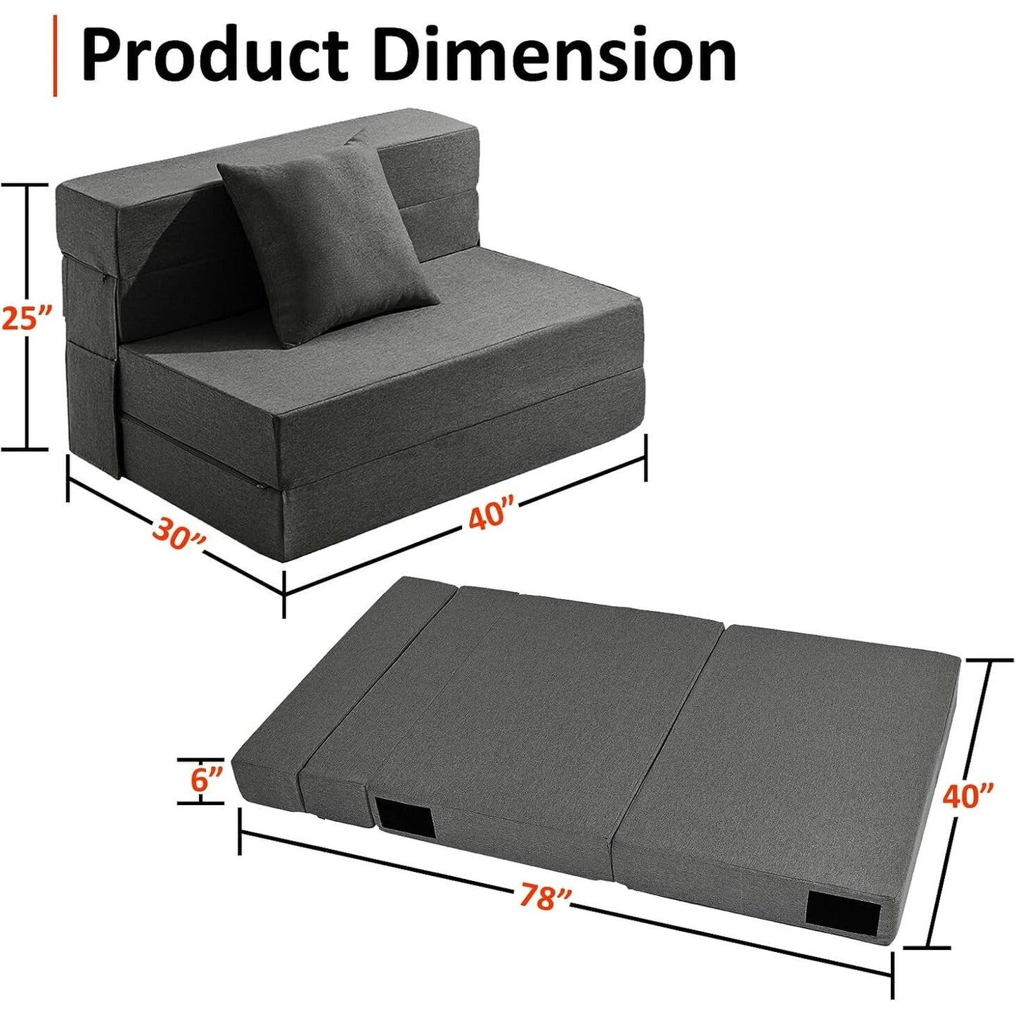 Divano letto pieghevole 4 in 1 Twin Size - Poltrona letto trasformabile con memory foam e fodera lavabile per piccoli spazi