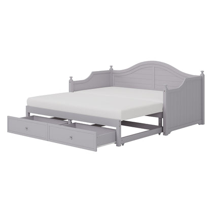Divano letto matrimoniale in legno con cassetti contenitore, letto allungabile, divano letto in legno per soggiorno, camera degli ospiti