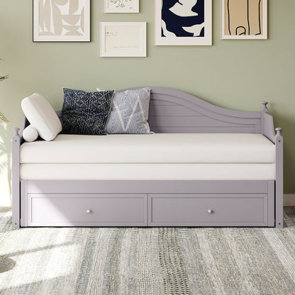 Divano letto matrimoniale in legno con cassetti contenitore, letto allungabile, divano letto in legno per soggiorno, camera degli ospiti
