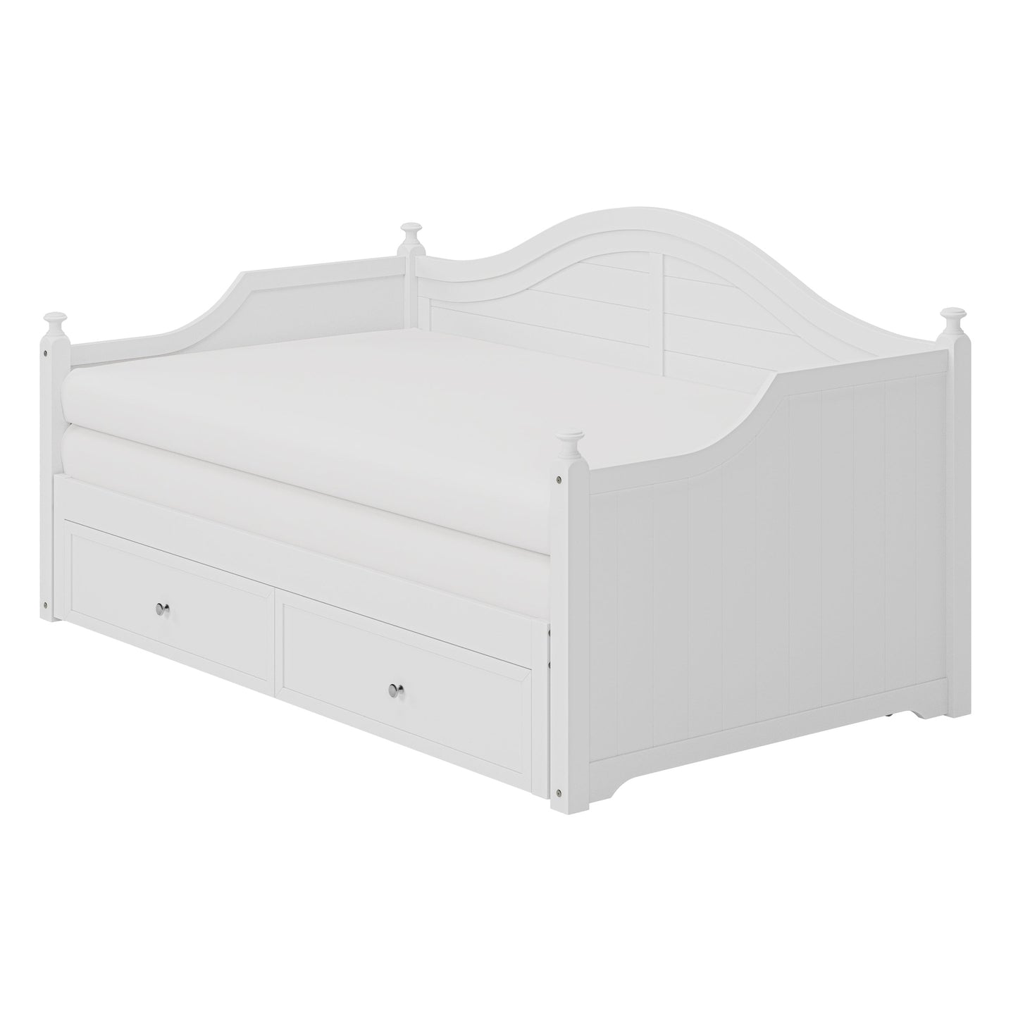 Divano letto matrimoniale in legno con cassetti contenitore, letto allungabile, divano letto in legno per soggiorno, camera degli ospiti