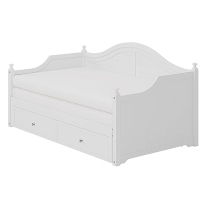 Divano letto matrimoniale in legno con cassetti contenitore, letto allungabile, divano letto in legno per soggiorno, camera degli ospiti