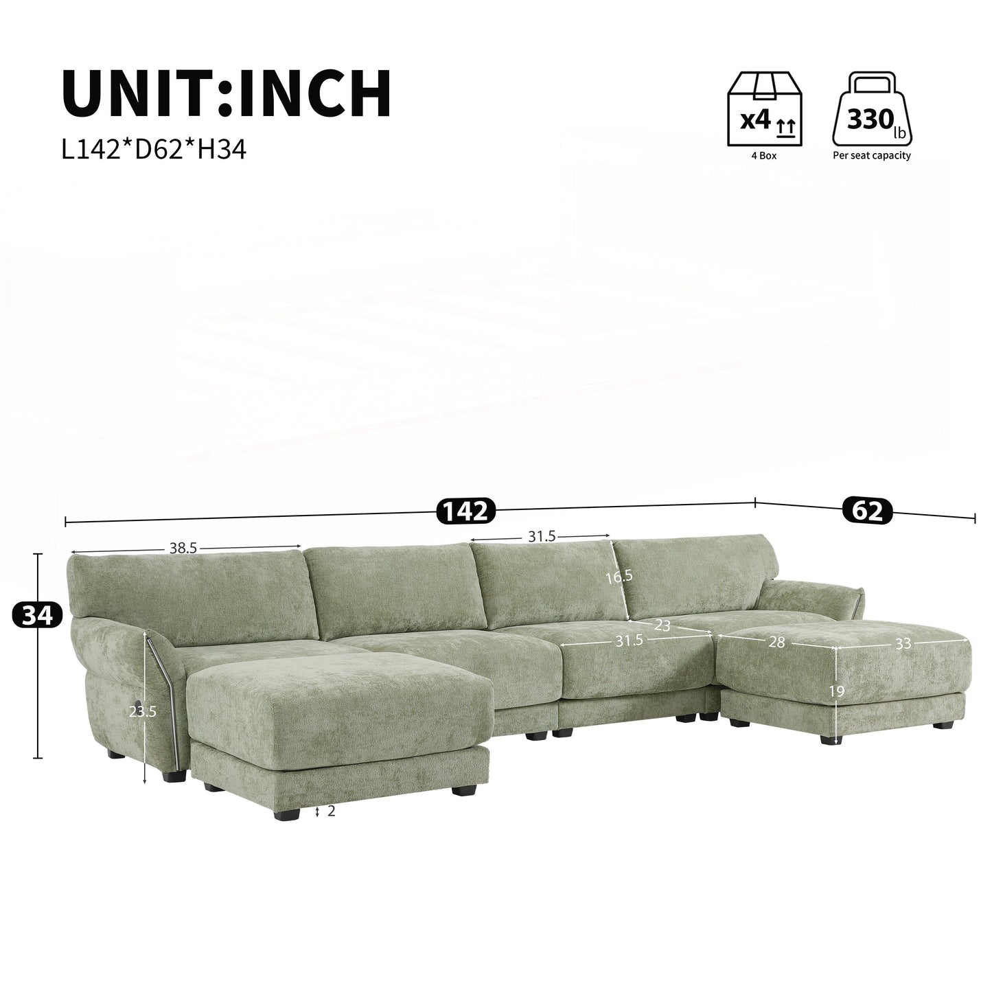 Forma a U con cuscino del sedile extra largo