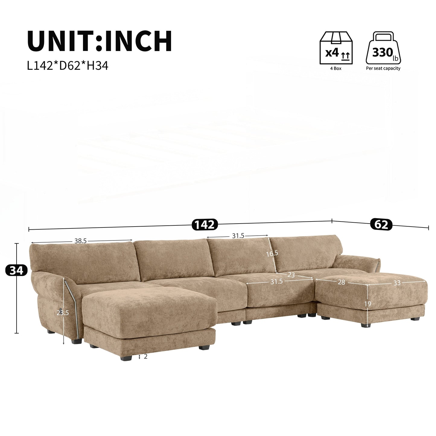 Forma a U con cuscino del sedile extra largo