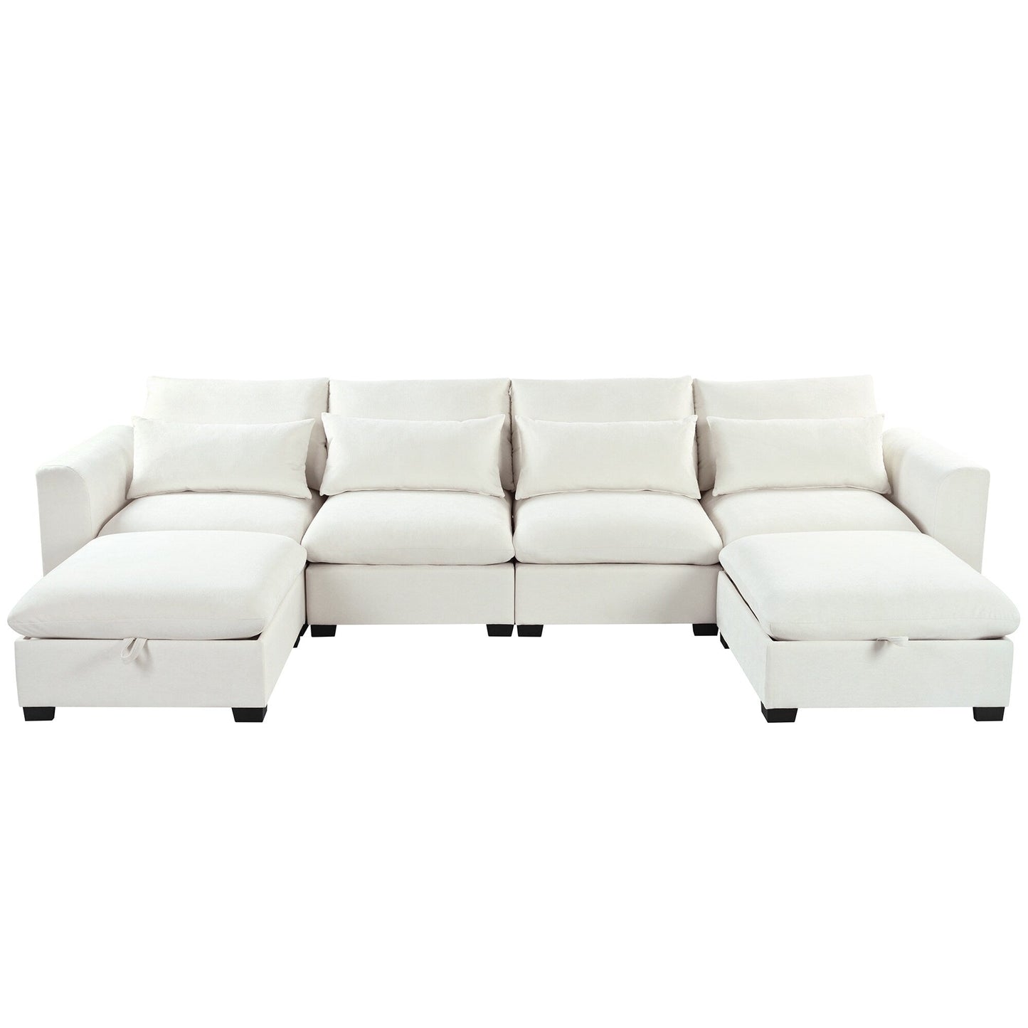 Divano componibile a 6 posti a forma di U rivestito in lino con 2 pouf contenitore mobili per home theater in soggiorno