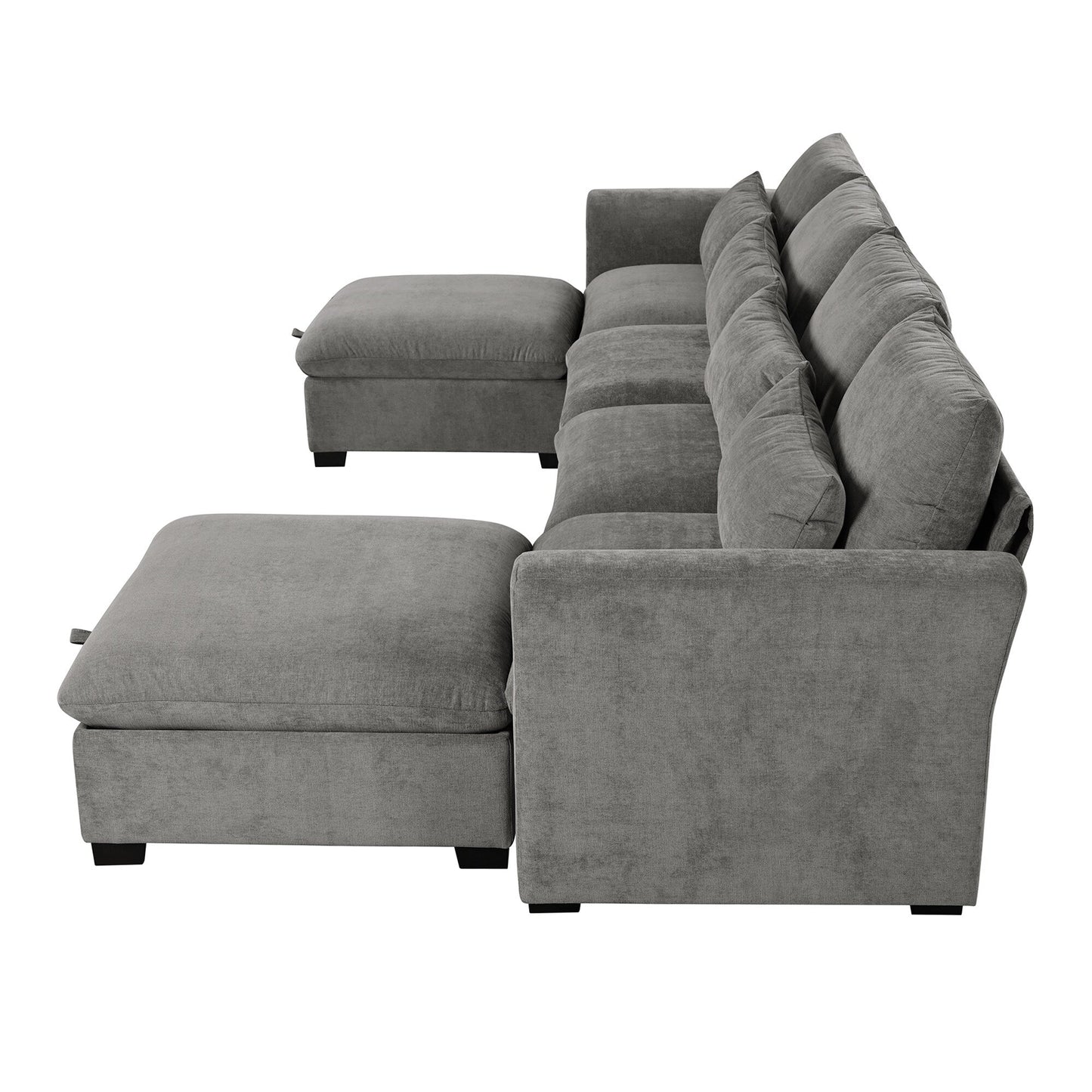 Divano componibile a 6 posti a forma di U rivestito in lino con 2 pouf contenitore mobili per home theater in soggiorno