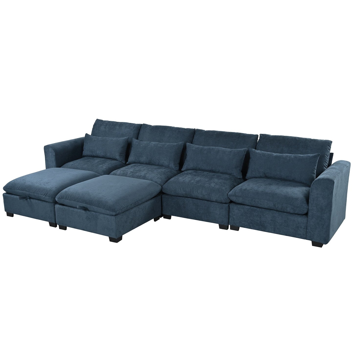 Divano componibile a 6 posti a forma di U rivestito in lino con 2 pouf contenitore mobili per home theater in soggiorno