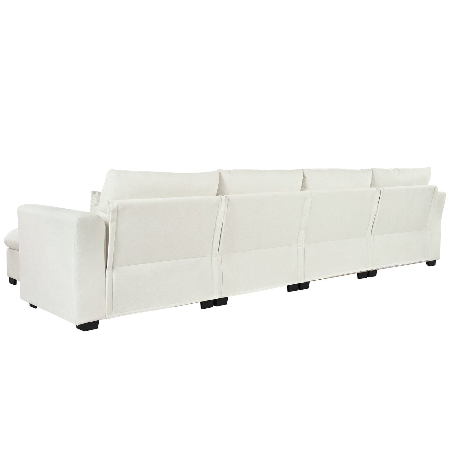 Divano componibile a 6 posti a forma di U rivestito in lino con 2 pouf contenitore mobili per home theater in soggiorno