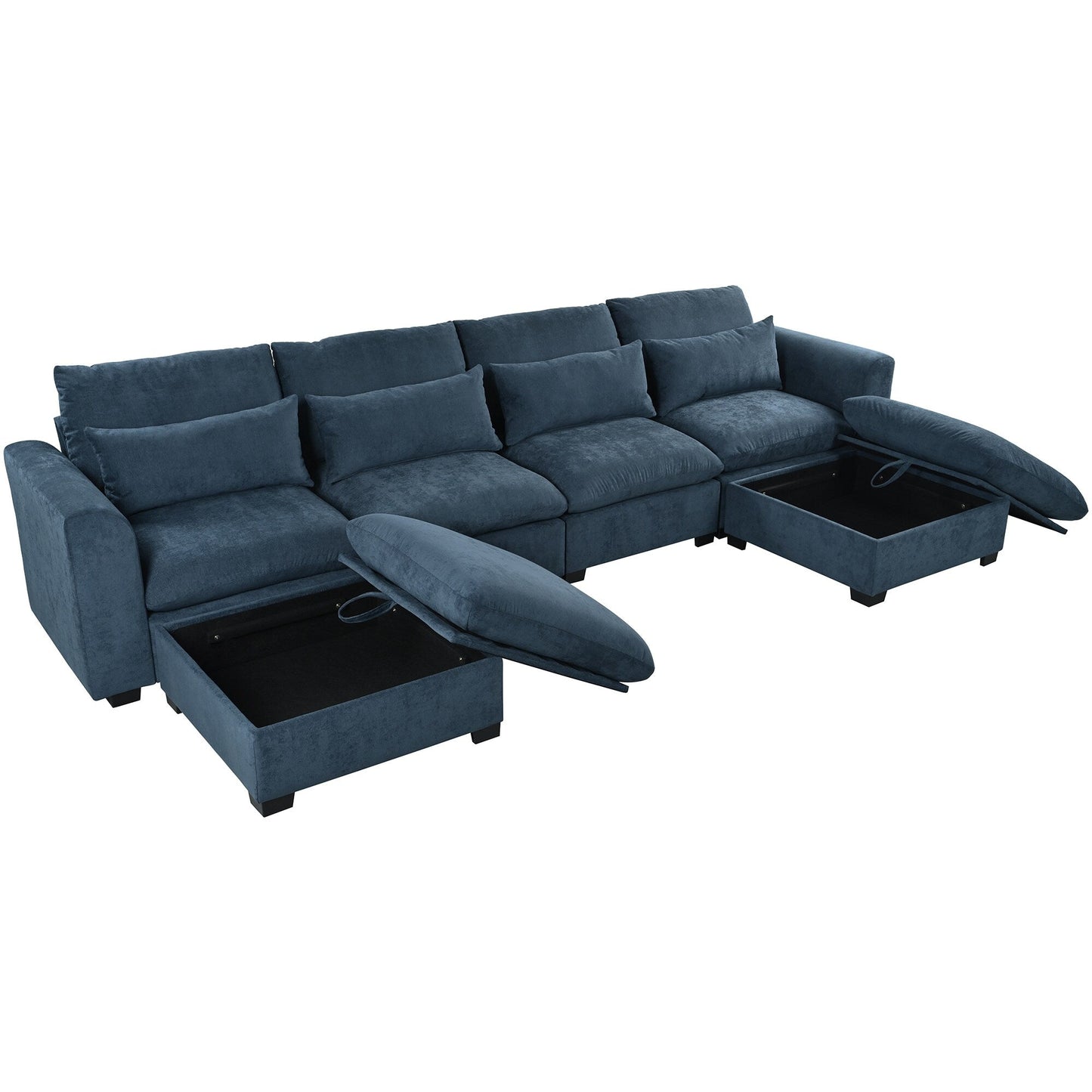 Divano componibile a 6 posti a forma di U rivestito in lino con 2 pouf contenitore mobili per home theater in soggiorno