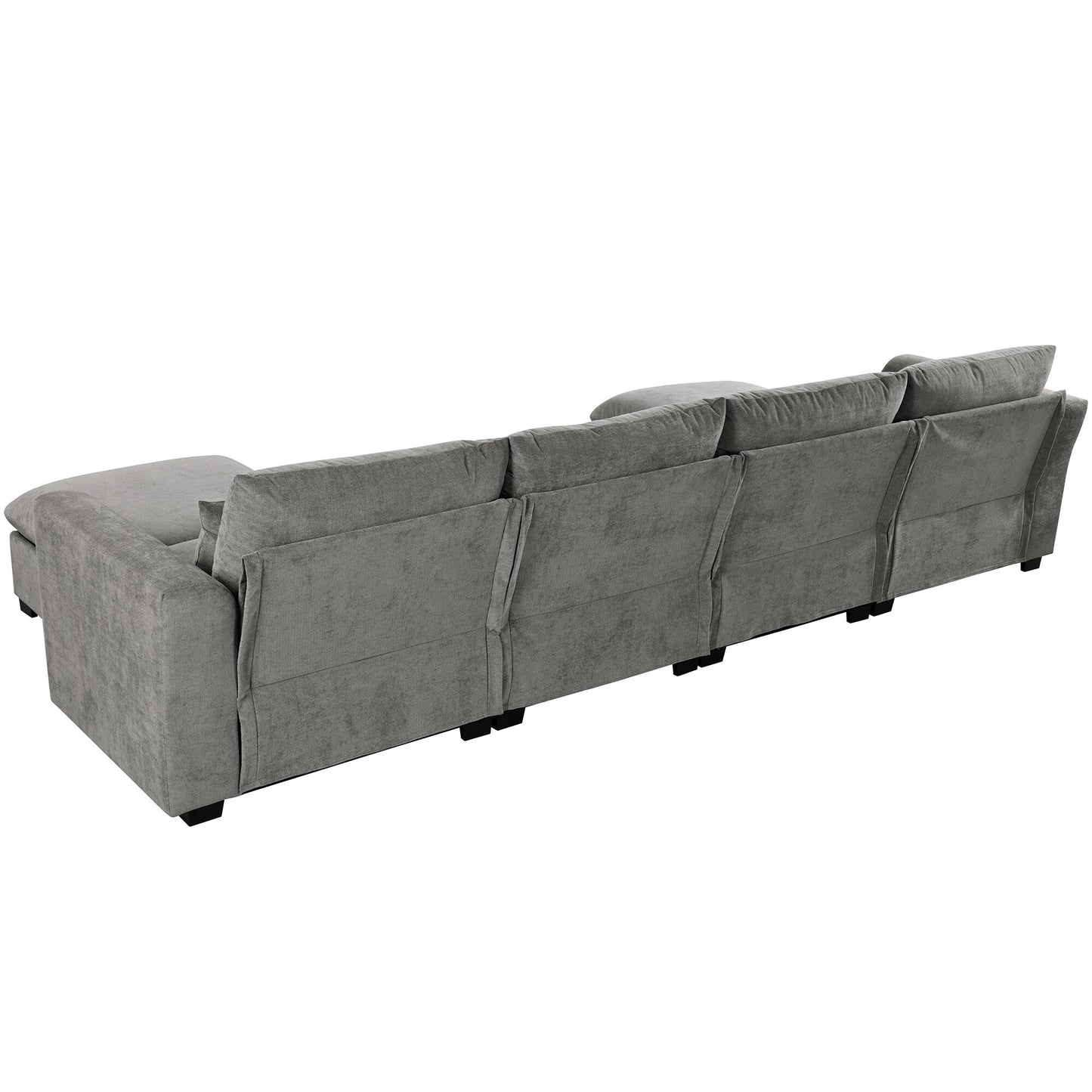 Divano componibile a 6 posti a forma di U rivestito in lino con 2 pouf contenitore mobili per home theater in soggiorno