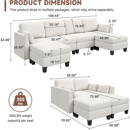 Divano componibile modulare a forma di U - Divano convertibile a 6 posti con memory foam ad alta densità, divano moderno e confortevole per il soggiorno