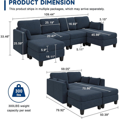 Divano componibile modulare a forma di U - Divano convertibile a 6 posti con memory foam ad alta densità, divano moderno e confortevole per il soggiorno
