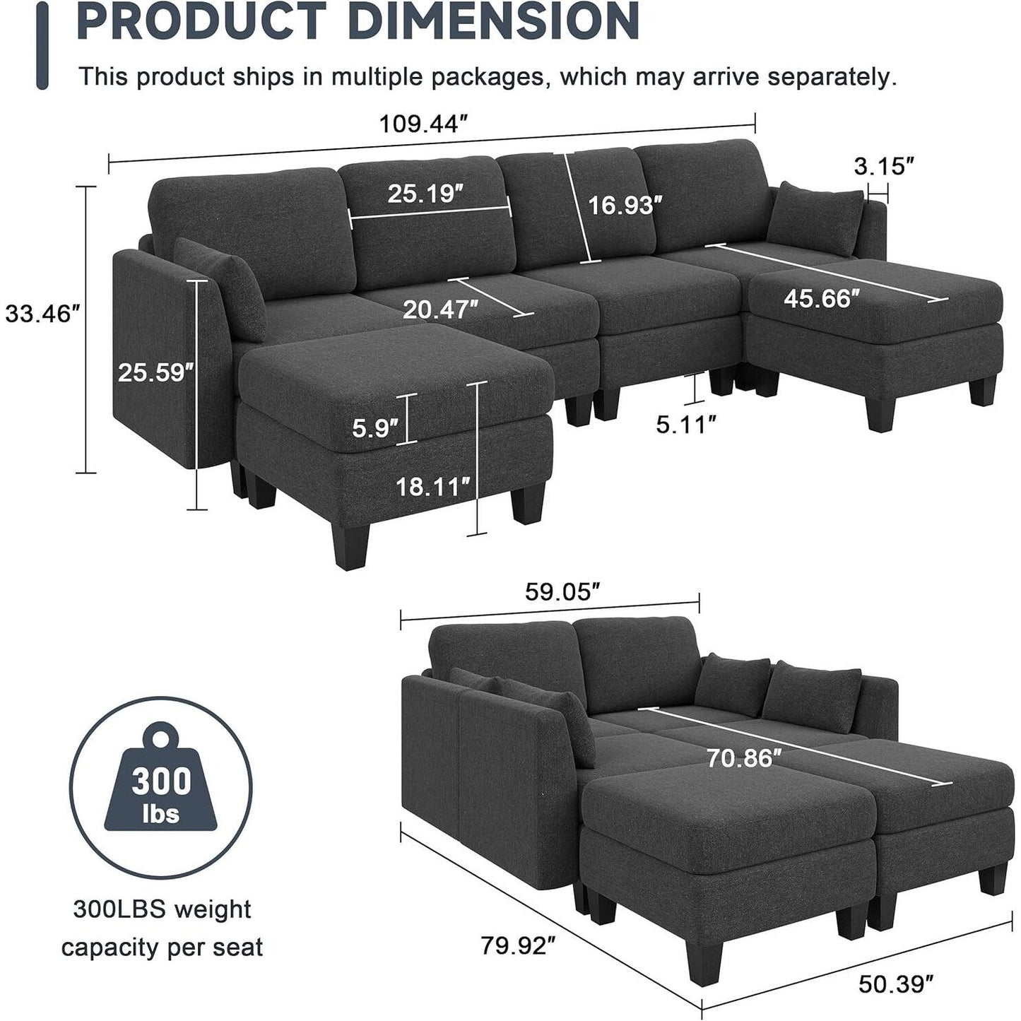 Divano componibile modulare a forma di U - Divano convertibile a 6 posti con memory foam ad alta densità, divano moderno e confortevole per il soggiorno