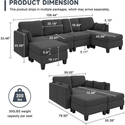 Divano componibile modulare a forma di U - Divano convertibile a 6 posti con memory foam ad alta densità, divano moderno e confortevole per il soggiorno