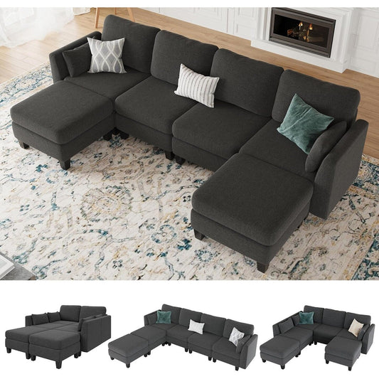 Divano componibile modulare a forma di U - Divano convertibile a 6 posti con memory foam ad alta densità, divano moderno e confortevole per il soggiorno