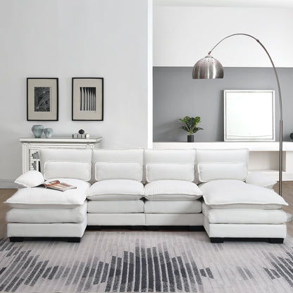 Divano componibile a U con cuscini in vita, divano simmetrico imbottito a 6 posti, divano letto con chaise longue