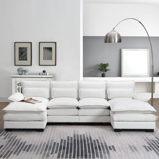Divano componibile a U con cuscini in vita, divano simmetrico imbottito a 6 posti, divano letto con chaise longue