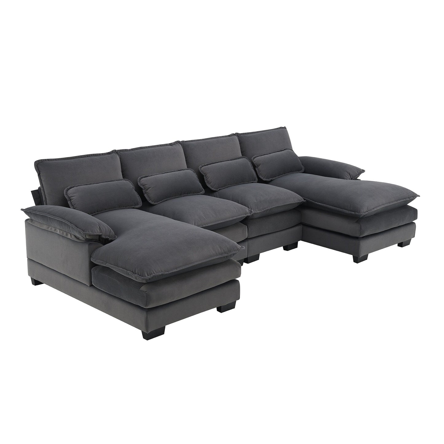 Divano componibile a U con cuscini in vita, divano simmetrico imbottito a 6 posti, divano letto con chaise longue