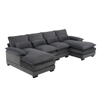 Divano componibile a U con cuscini in vita, divano simmetrico imbottito a 6 posti, divano letto con chaise longue
