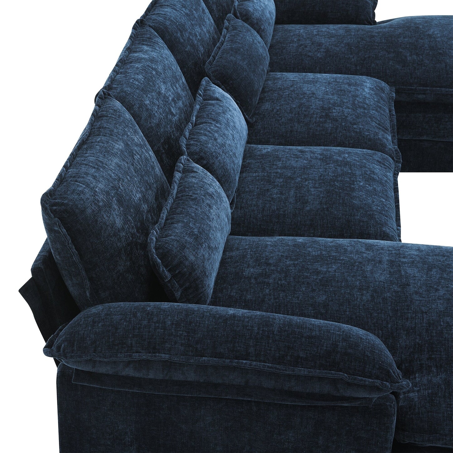 Divano componibile a U con cuscini in vita, divano simmetrico imbottito a 6 posti, divano letto con chaise longue