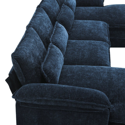 Divano componibile a U con cuscini in vita, divano simmetrico imbottito a 6 posti, divano letto con chaise longue