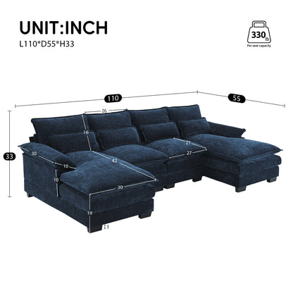 Divano componibile a U con cuscini in vita, divano simmetrico imbottito a 6 posti, divano letto con chaise longue