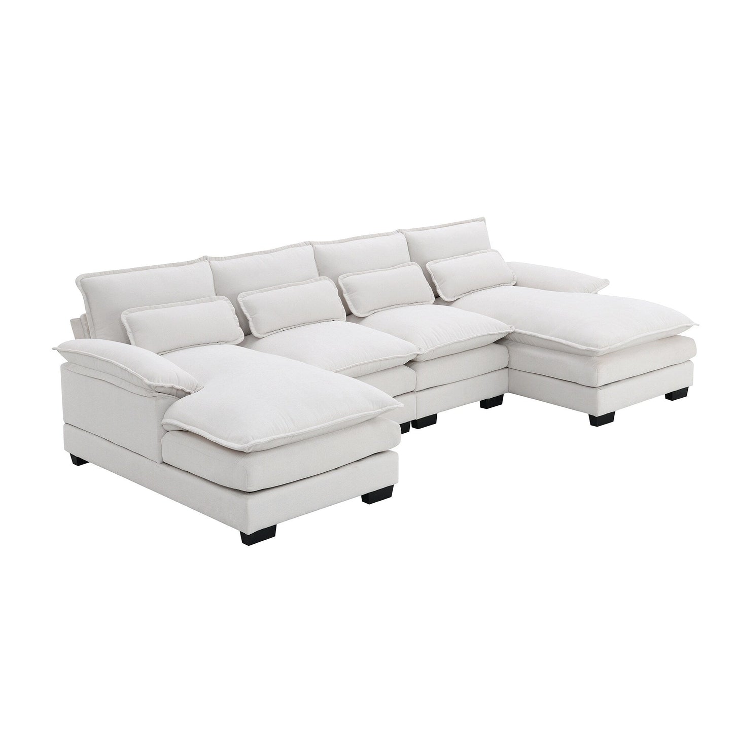 Divano componibile a U con cuscini in vita, divano simmetrico imbottito a 6 posti, divano letto con chaise longue