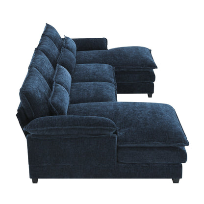 Divano componibile a U con cuscini in vita, divano simmetrico imbottito a 6 posti, divano letto con chaise longue