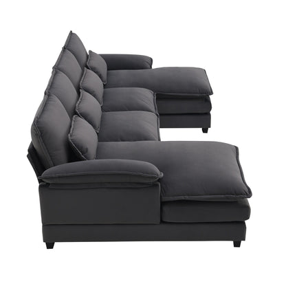 Divano componibile a U con cuscini in vita, divano simmetrico imbottito a 6 posti, divano letto con chaise longue