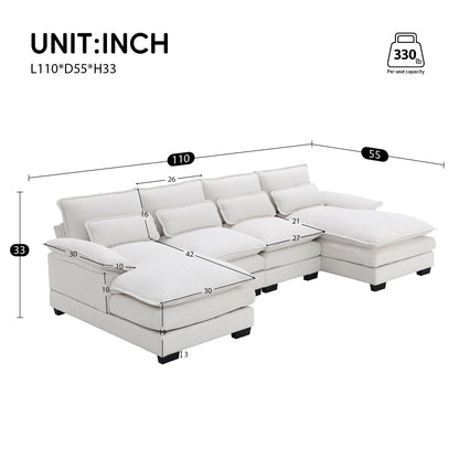 Divano componibile a U con cuscini in vita, divano simmetrico imbottito a 6 posti, divano letto con chaise longue