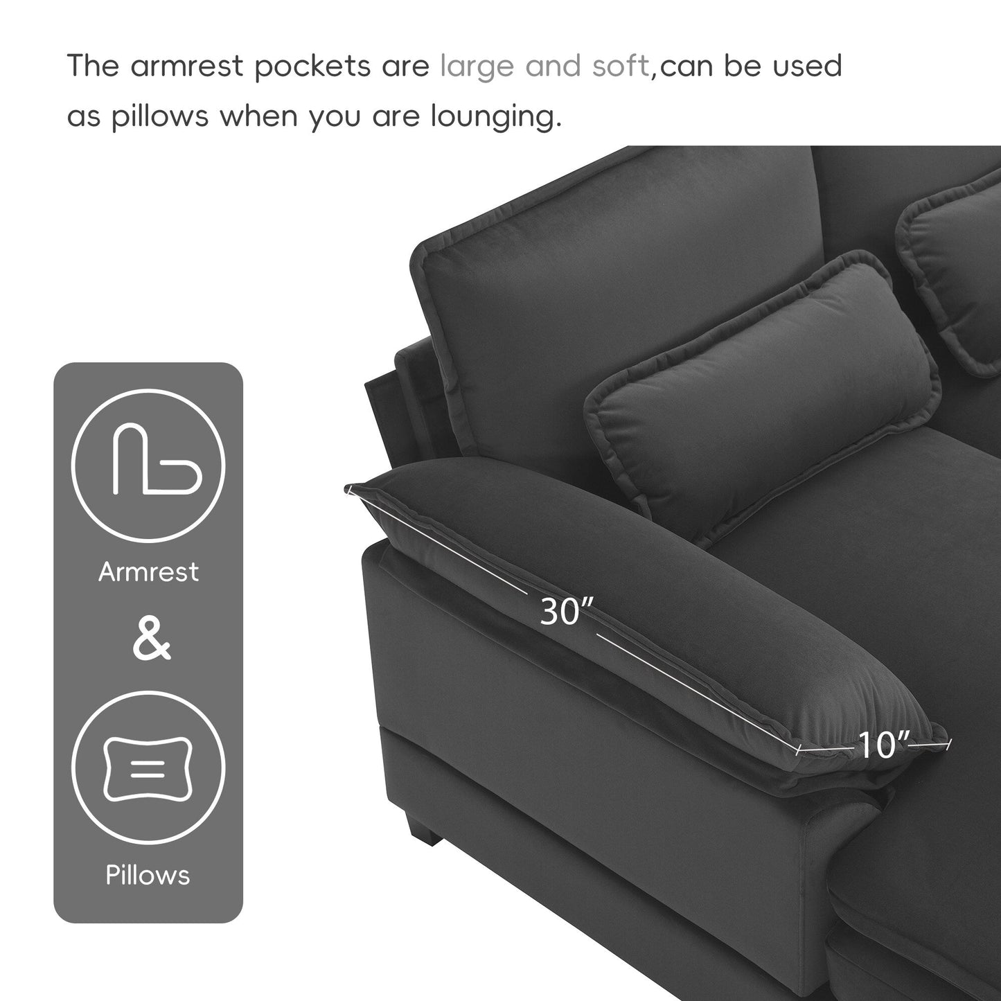 Divano componibile a U con cuscini in vita, divano simmetrico imbottito a 6 posti, divano letto con chaise longue