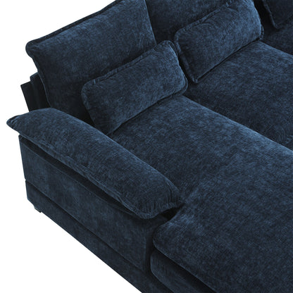 Divano componibile a U con cuscini in vita, divano simmetrico imbottito a 6 posti, divano letto con chaise longue