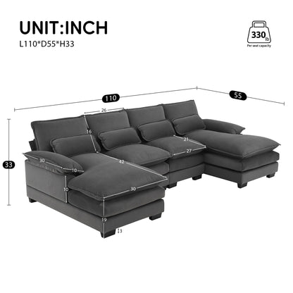 Divano componibile a U con cuscini in vita, divano simmetrico imbottito a 6 posti, divano letto con chaise longue