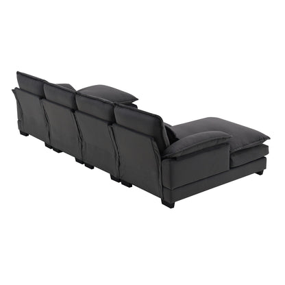 Divano componibile a U con cuscini in vita, divano simmetrico imbottito a 6 posti, divano letto con chaise longue