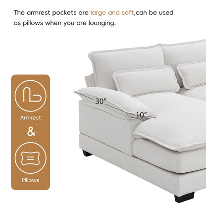 Divano componibile a U con cuscini in vita, divano simmetrico imbottito a 6 posti, divano letto con chaise longue