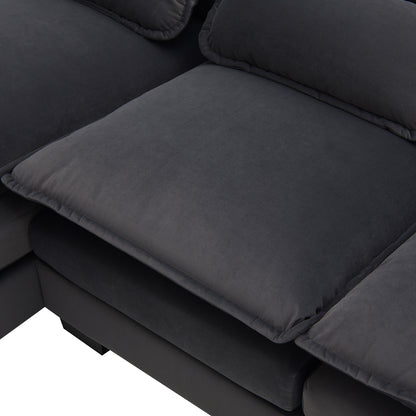Divano componibile a U con cuscini in vita, divano simmetrico imbottito a 6 posti, divano letto con chaise longue