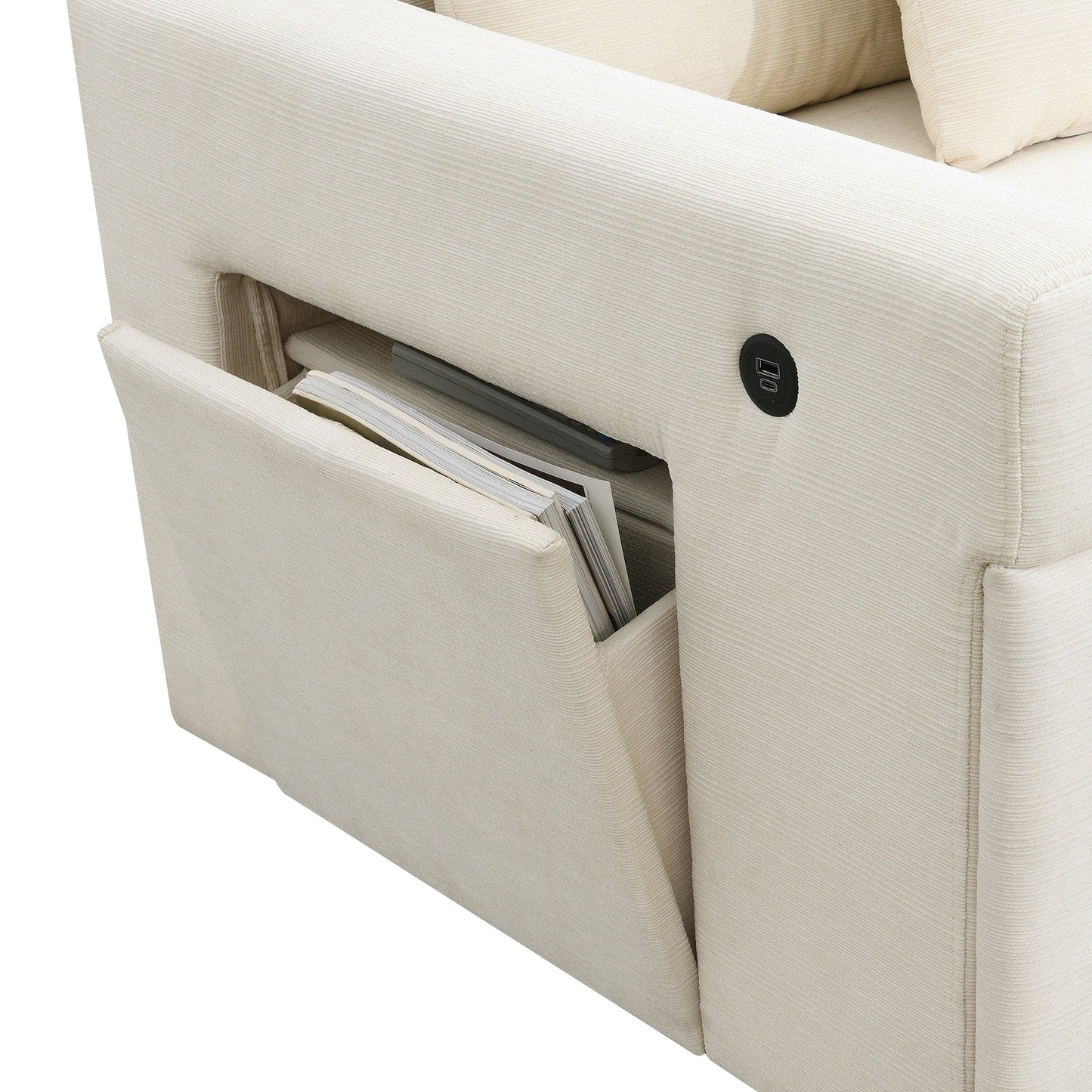 Divano componibile a U, set di divani in ciniglia con pouf, braccioli nascosti e portabicchieri, porte di ricarica USB