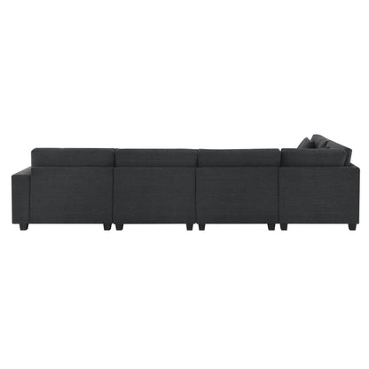 Divano componibile a U, set di divani in ciniglia con pouf, braccioli nascosti e portabicchieri, porte di ricarica USB