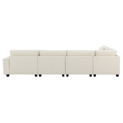 Divano componibile a U, set di divani in ciniglia con pouf, braccioli nascosti e portabicchieri, porte di ricarica USB