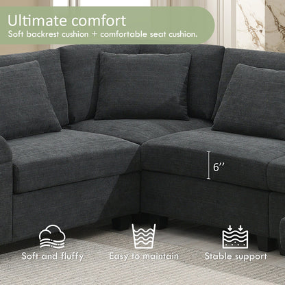 Divano componibile a U, set di divani in ciniglia con pouf, braccioli nascosti e portabicchieri, porte di ricarica USB