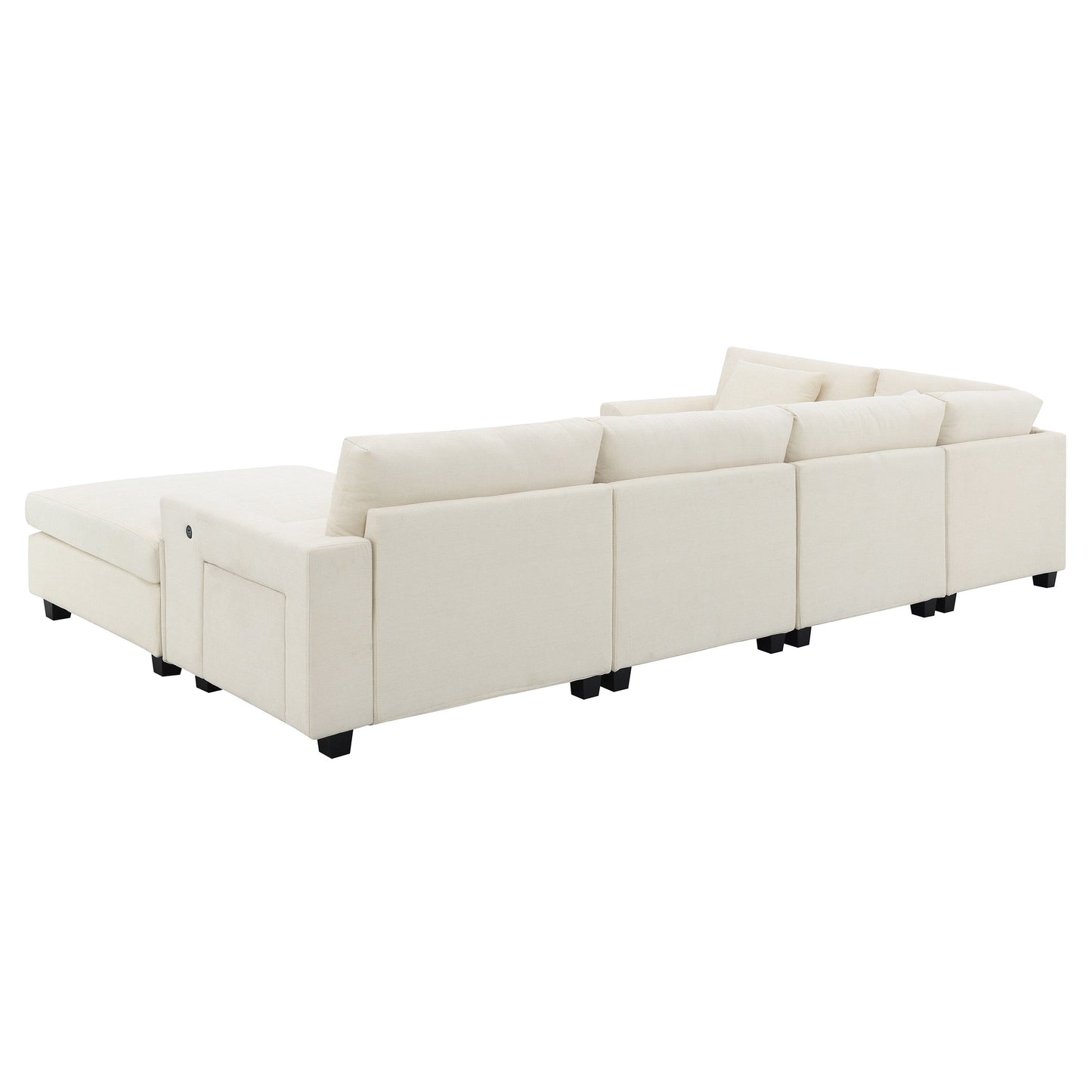 Divano componibile a U, set di divani in ciniglia con pouf, braccioli nascosti e portabicchieri, porte di ricarica USB
