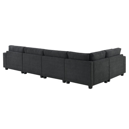 Divano componibile a U, set di divani in ciniglia con pouf, braccioli nascosti e portabicchieri, porte di ricarica USB