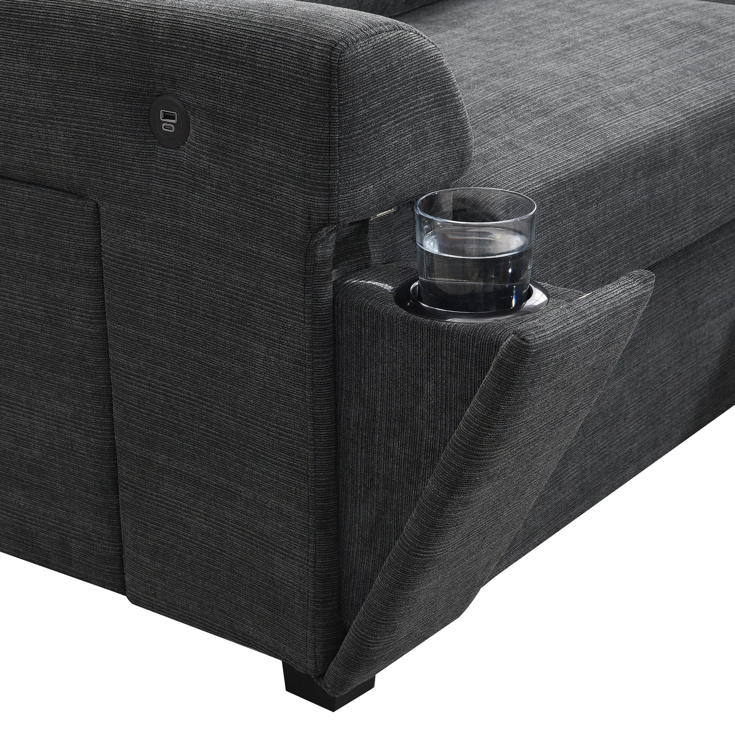 Divano componibile a U, set di divani in ciniglia con pouf, braccioli nascosti e portabicchieri, porte di ricarica USB