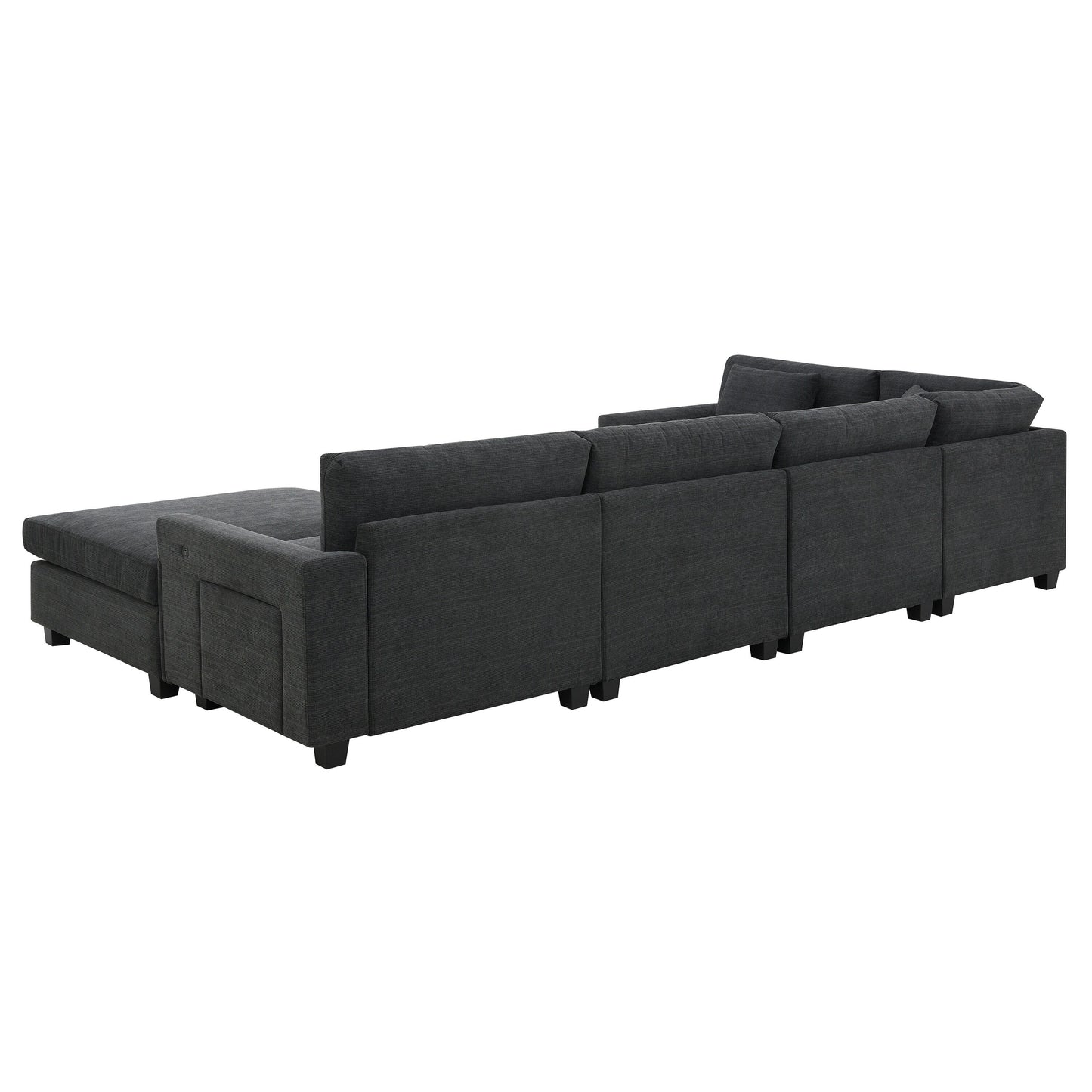 Divano componibile a U, set di divani in ciniglia con pouf, braccioli nascosti e portabicchieri, porte di ricarica USB