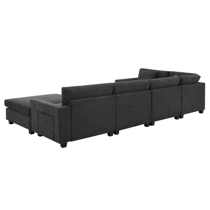Divano componibile a U, set di divani in ciniglia con pouf, braccioli nascosti e portabicchieri, porte di ricarica USB