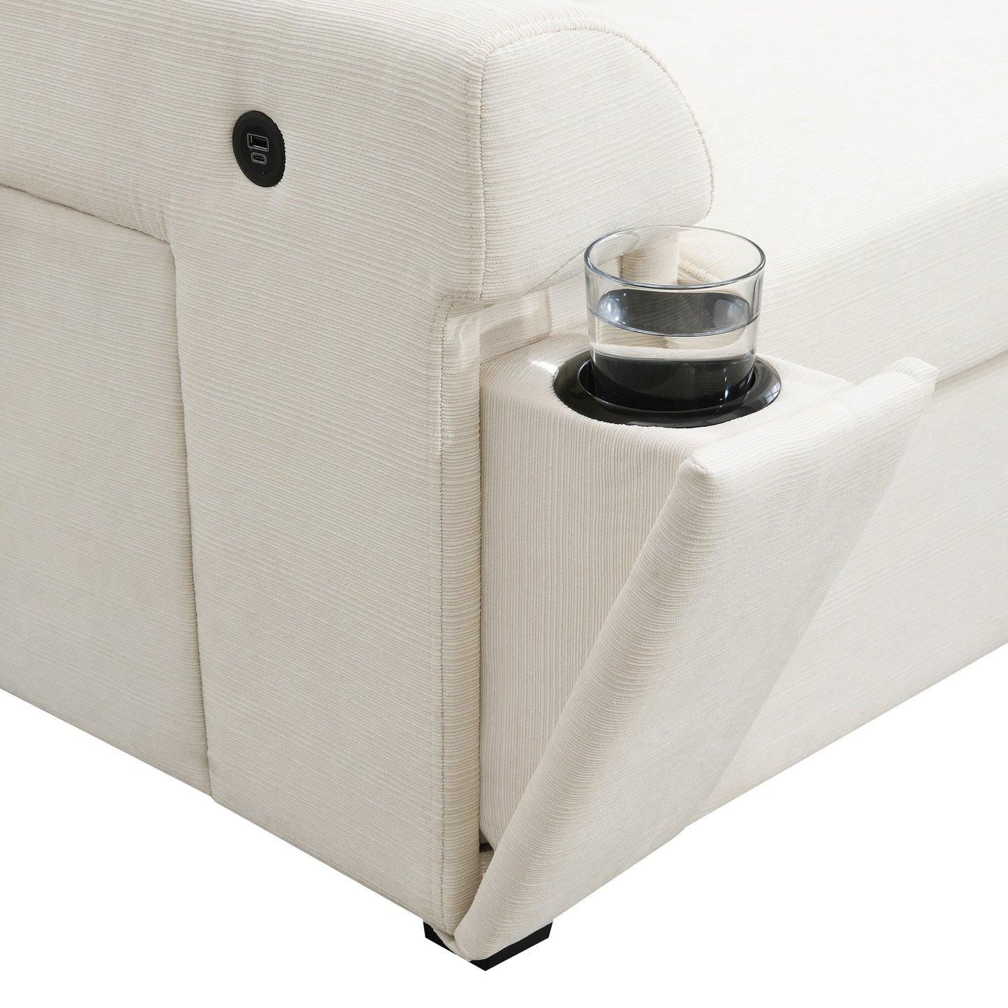 Divano componibile a U, set di divani in ciniglia con pouf, braccioli nascosti e portabicchieri, porte di ricarica USB